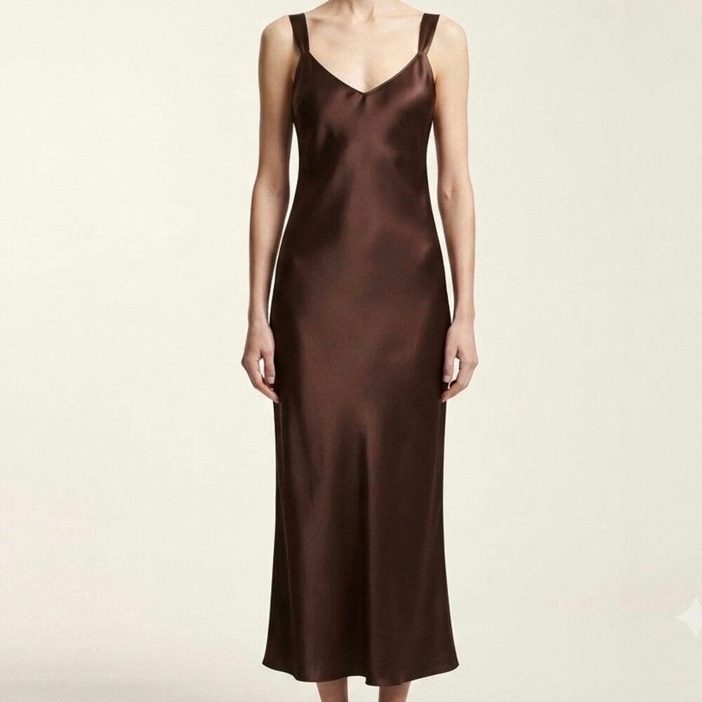 Vintage Chocolate Brown Silk Slip Dress - Picture 3 of 10